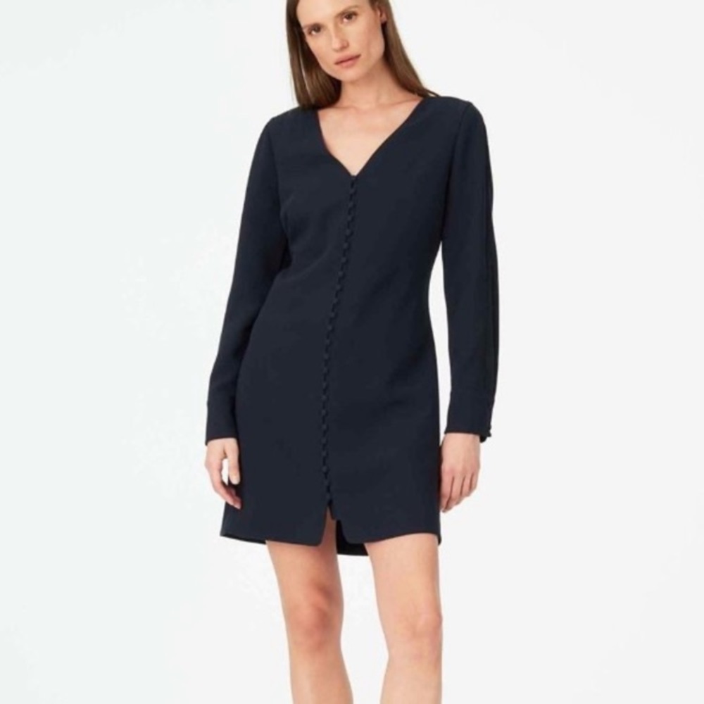 Club Monaco Mymie Navy Blue Long Sleeve Button Front Sheath Mini Dress size 6